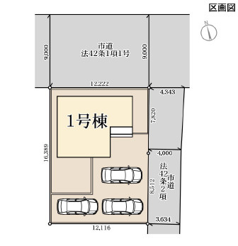 第2下妻市鎌庭　新築戸建の区画図|広々敷地で自由な暮らし。駐車も快適に、日常がワンランク上に。