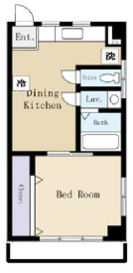 萩中マンションの間取り|東向きバルコニー北東角部屋の1DK