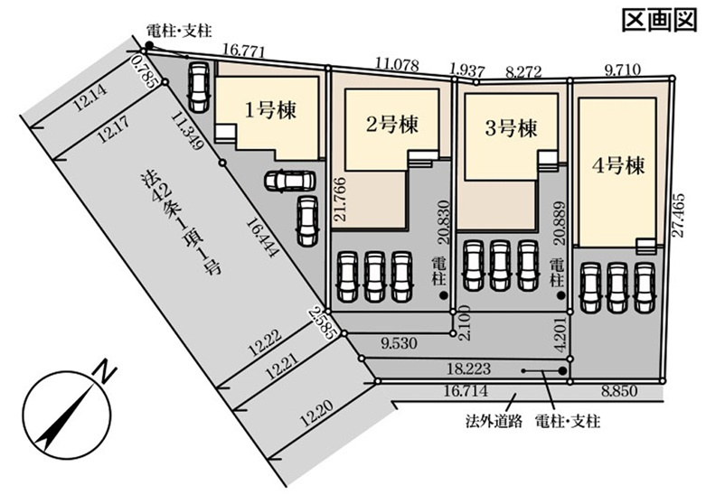 【Livele Garden】　下妻市下妻丙　全4邸の区画図|全棟配置図