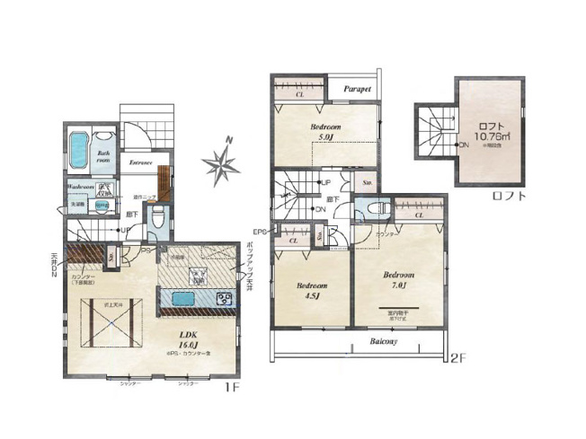 【間取り】 | 東久留米市南沢1丁目　新築一戸建住宅　全4棟　(保谷店) | 2号棟/1階にLDK、2階に個室がまとまったシンプルなプラン。ご家族で過ごす時間とプライベート時間の両方を大切にできます。※図面を基に作成しています。現況と異なる場合は現況を優先いたします。