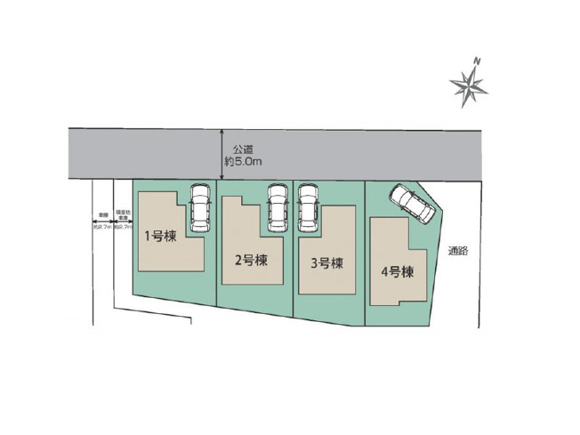 【区画図】 | 東久留米市南沢1丁目　新築一戸建住宅　全4棟　(保谷店) | 2号棟/前面5ｍ公道に面しており開放的です。※図面を基に作成しています。現況と異なる場合は現況を優先いたします。