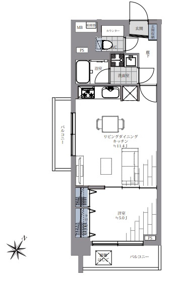 東急ドエルキルト三軒茶屋の間取り|東急ドエルキルト三軒茶屋：南東向き角部屋につき陽当り・通風良好！バス・トイレ別１ＬＤＫリノベーション物件は住設備も充実！