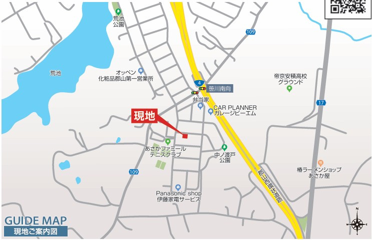 新築戸建・新築建売　郡山市安積町笹川中ノ渡戸　安積第三小・安積第二中の地図|現地案内図