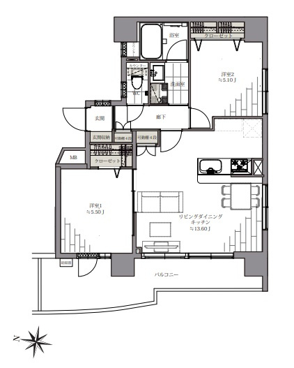 朝日サテライト原宿の間取り|朝日サテライト原宿：西向き角部屋！全居室収納・窓が付いた２ＬＤＫリノベーション物件は住設備も充実！