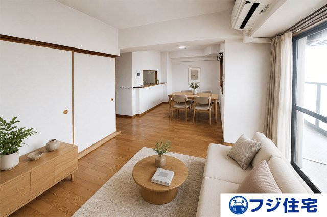 アステージ忠岡の居間・リビング|※バーチャルステージング画像（AI合成）です。合成された家具等は販売価格に含まれません。