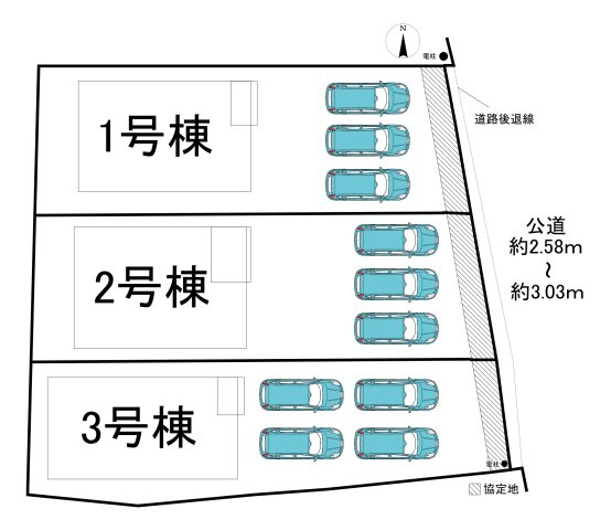 半田市向山町3丁目　全3棟　1号棟の区画図|全3区画分譲地☆