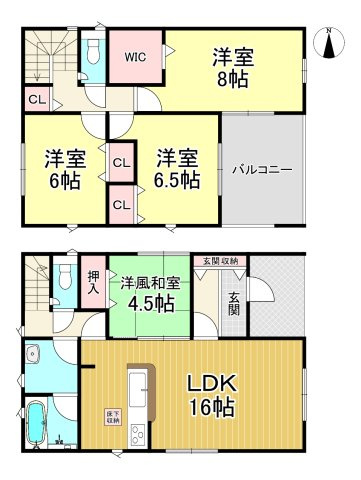 半田市向山町3丁目　全3棟　2号棟の間取り|2号棟　4LDK+WIC♪