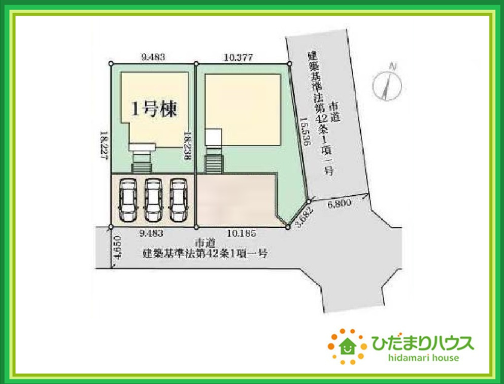 いわき市常磐上湯長谷町第3　新築戸建　1号棟の区画図|南側道路につき日当り良好！
