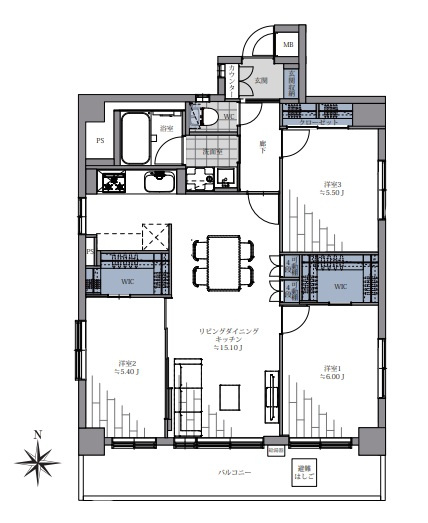 リモージュ南台の間取り|リモージュ南台：南向き角部屋につき陽当り・眺望良好！全居室収納・窓が付いた３ＬＤＫリノベーション物件は住設備も充実！