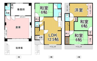 西宮北口事務所倉庫付貸家の間取り