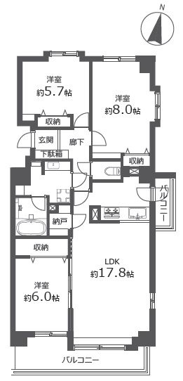 【間取り】 | ヴィルヌーブ裏参道 | 3LDK・ペット飼育相談可能・トランクルーム有り・オートロック付き・南向き