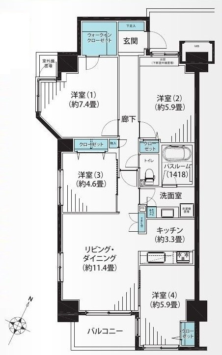 アルシオン小岩（9階部分）／仲介手数料無料／新規フルリノベーショの間取り
