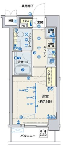 バージュアル大森の間取り|角部屋の1K洋室7.1帖バストイレ別独立洗面台！