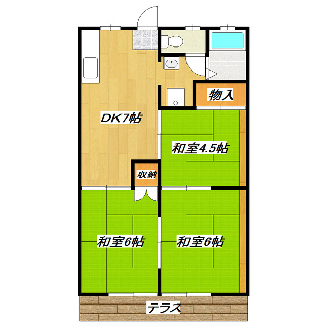 桜ビラＢ棟の間取り|和室のお部屋は落ち着きます。