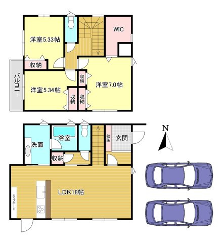 橿原市土橋町の間取り|3LDK　土地面積:132.17ｍ2　建物面積97.5ｍ2　駐車並列2台可能