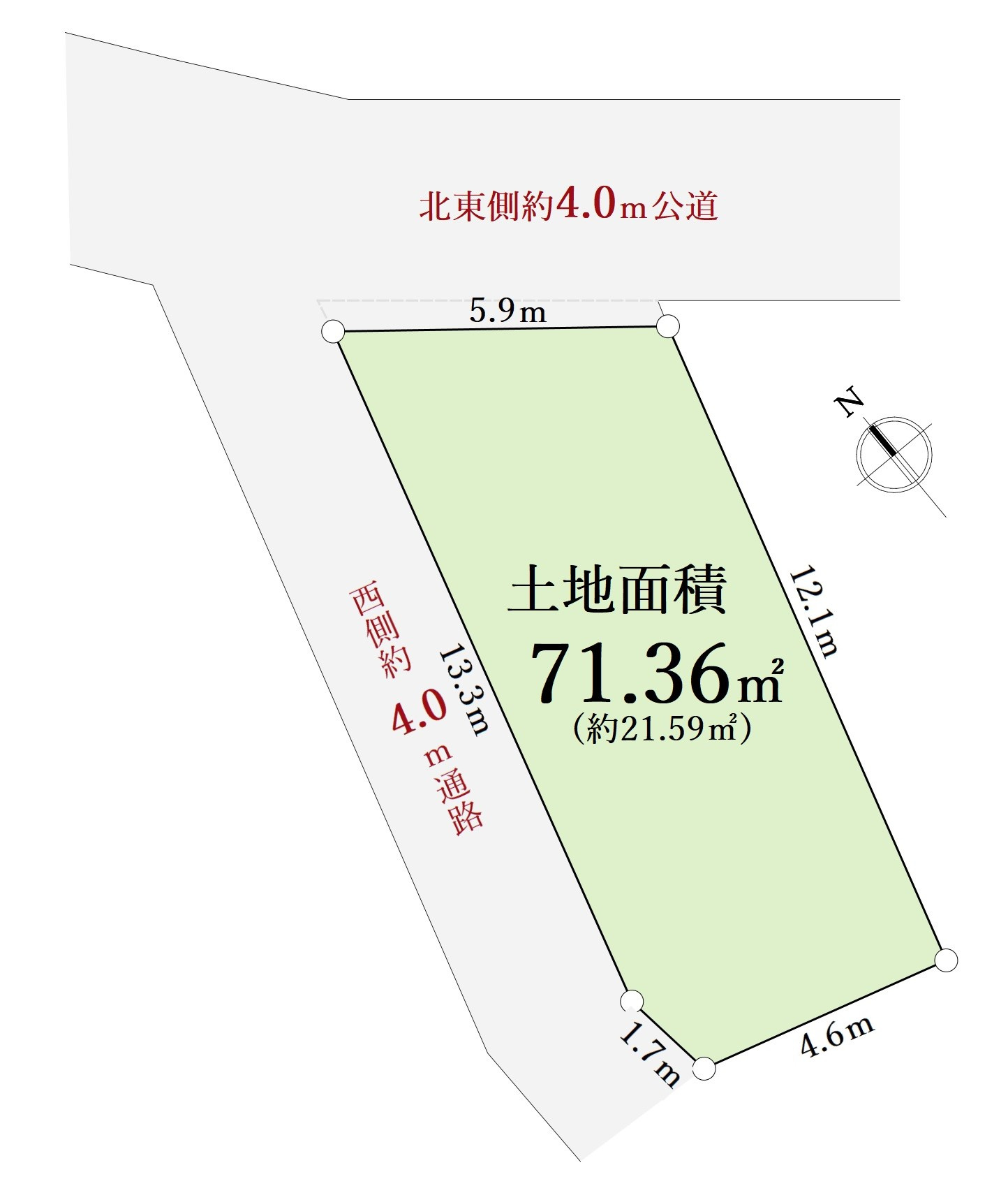 北区神谷3丁目 限定1区画の土地図|土地面積71.36㎡
『建築条件なし売地　限定1区画』
周辺環境がとっても充実した住み心地の良い好立地！！
開放感溢れる角地感覚の立地