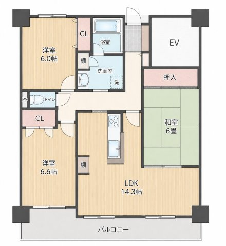 宗像市赤間 アンピール教育大前Ⅱ 中古マンションの間取り