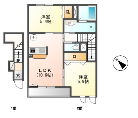 鶴ヶ島市大字中新田のアパートの間取り