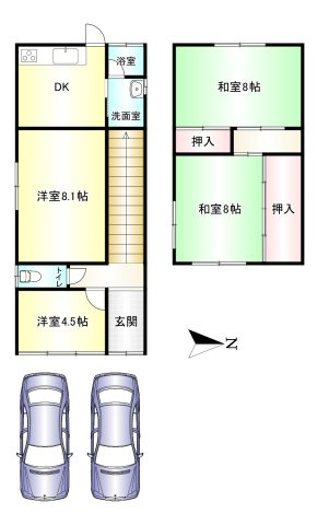 橿原市雲梯町の間取り|4DK  土地面積:97.47ｍ2　建物面積：75.23ｍ2　駐車並列2台可能
