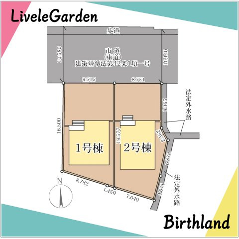 新築戸建・新築建売　福島市方木田前白家　吉井田小・第一中の区画図|駐車スペース3台可能です！（車種による）前面道路北側　幅員10.5ｍ