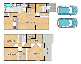 【間取り】 | 土塔町　中古一戸建 | 駐車２台可能！愛車の置き場所に困らないですね♪