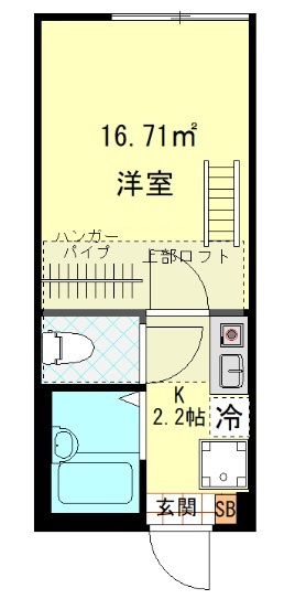 Grand Louvreグランドルーブル平和島の間取り|洋室5.9帖の1Kバストイレ別