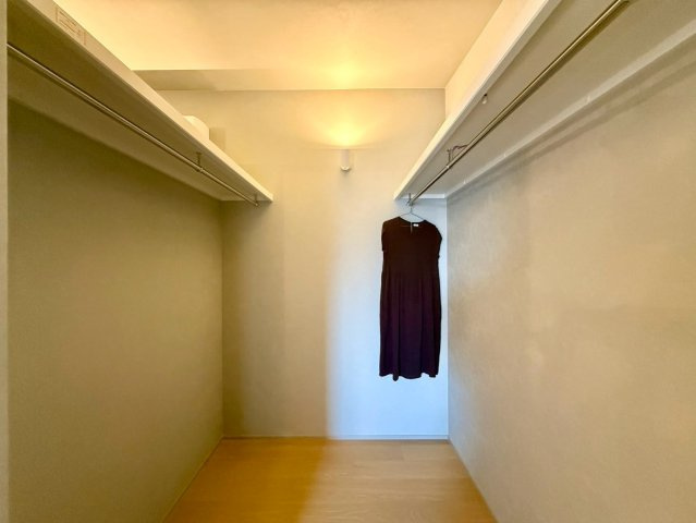 南国市篠原　新築一戸建ての収納|衣類から大物荷物までまとめて収納できるWIC。お部屋を広く保ち、衣替えもラクラクです。