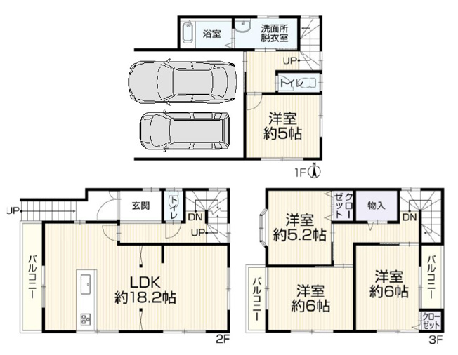 【間取り】 | 八尾市太田新町9丁目 | 3階建【全洋室4LDK＋駐車2台可能】室内水廻り設備一新！内外装全面リフォーム済み☆LDKゆったり約18.2帖♪浴室乾燥機・TVモニターホン完備です☆