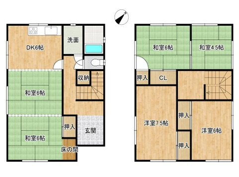 南向きにつき陽当たり良好　大久保町八木　中古戸建の間取り