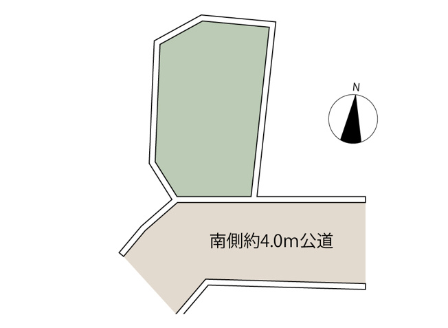 【区画図】 | 富士見市水谷東1丁目　中古一戸建住宅　（志木本店） | 南側約4.0m公道に接道した区画。
陽当たりに恵まれた立地で、毎日の暮らしを快適にサポートします。