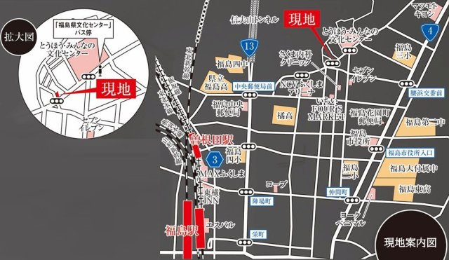 新築戸建・新築建売　福島市春日町　第三小・第二中の地図|現地案内図