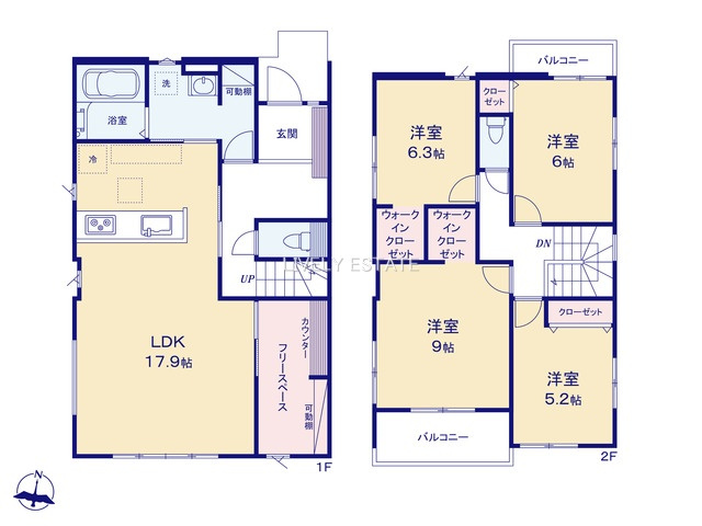 草加市稲荷6丁目 新築分譲住宅 全2棟 1号棟の間取り
