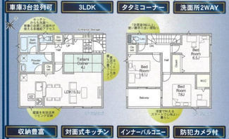 【間取り】 | 坂東市岩井第３ | 3LDK☆広々リビングで使い方色々♪