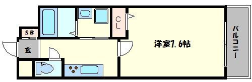 ナンバプレミアムグレースの間取り|ナンバプレミアムグレース　1Ｋ