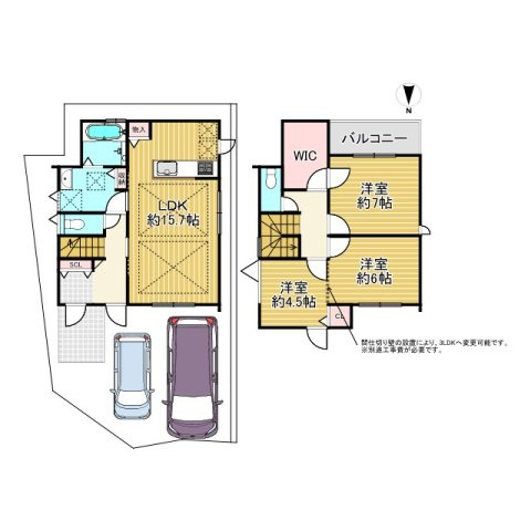 長岡京市久貝2丁目　　　の間取り|収納スペース充実の2LDK。
住宅設備も整っています！