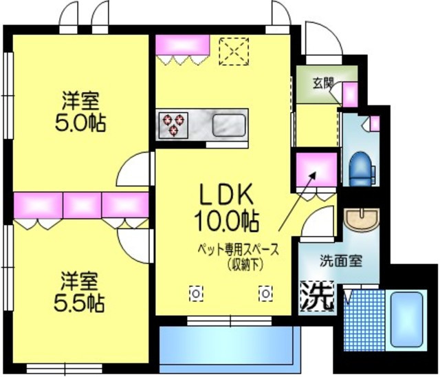 クレールメゾン西の間取り|★南西角部屋３面窓★