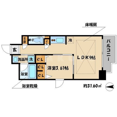 松ヶ枝町プライマリーワンの間取り|松ヶ枝町プライマリーワン　開放感のある間取り
