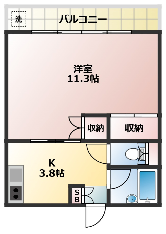 第2中丸ハウス　バストイレ別　最上階　角部屋の間取り