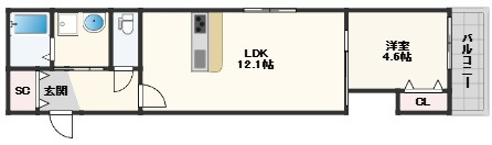 大阪市東成区大今里２丁目のアパートの間取り