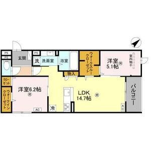 西宮市浜甲子園１丁目のアパートの間取り