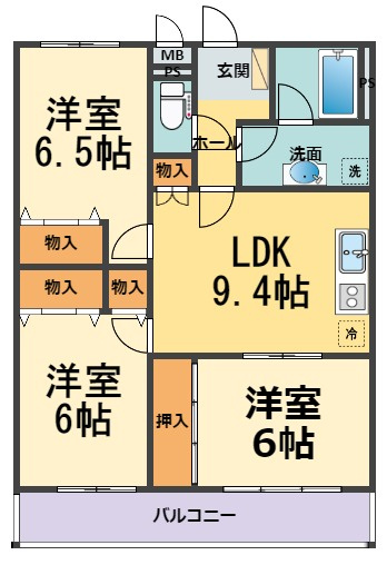 西宮市鳴尾町１丁目の賃貸マンションの間取り