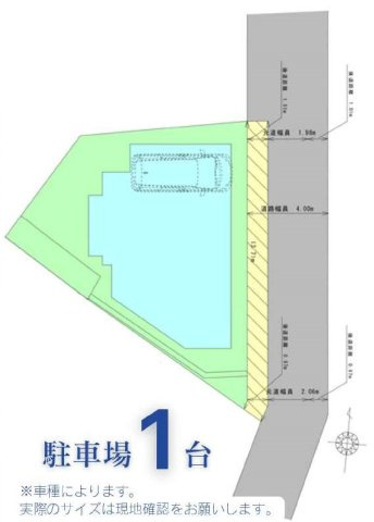 【横浜市西区境之谷113-6新築戸建て】★仲介手数料無料★（稲荷台小学校・岩井原中学校）の区画図|敷地面積約36坪のゆとりある区画。東側道路に面し、ビルトインガレージで駐車1台分を確保。敷地形状を活かした開放感のある配置計画です。