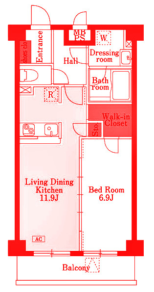 横浜市戸塚区戸塚町の賃貸マンションの間取り|洗面台とトイレが別の空間になります♪