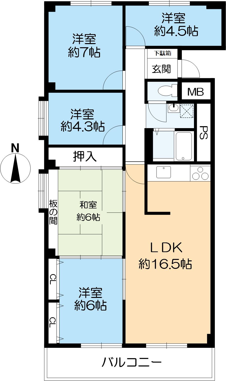 神戸市東灘区岡本８丁目の中古マンションの間取り