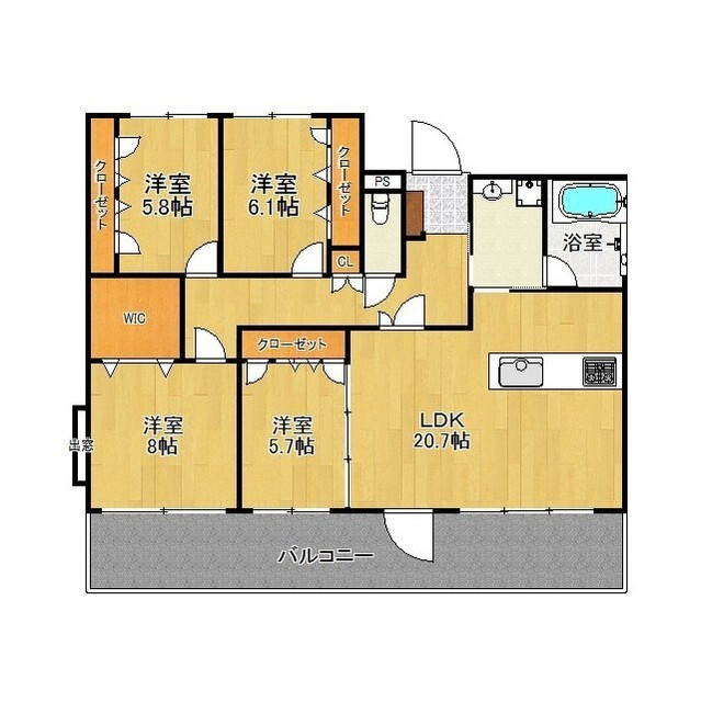 久留米市東櫛原町の賃貸マンションの間取り