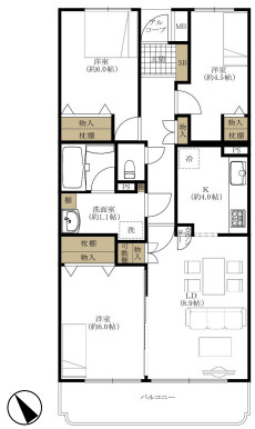 東建ニューハイツ北鴻巣の間取り|【東建ニューハイツ北鴻巣】・3LDK・専有面積70.94m2・バルコニー面積7.81m2
