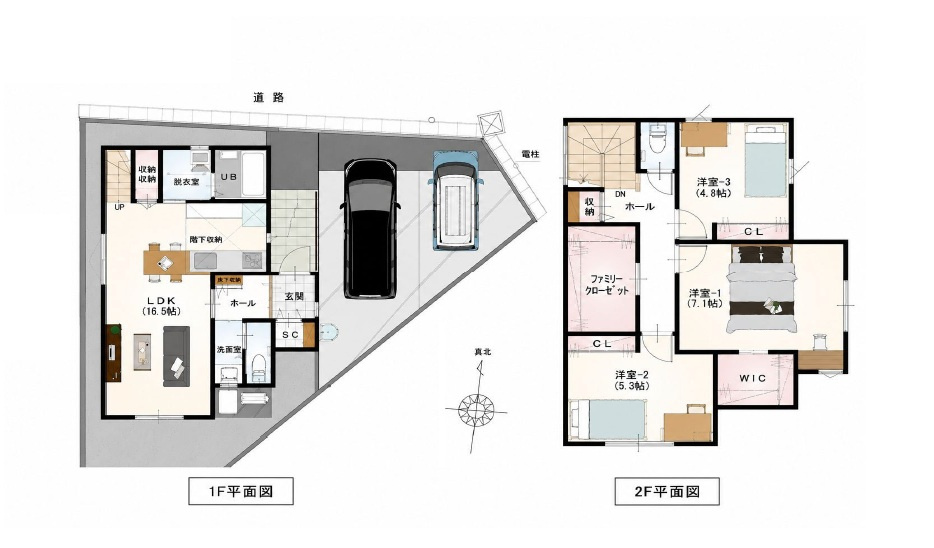 福岡市南区皿山1丁目第1-2棟（2号棟）の間取り|全居室収納豊富で便利です。
