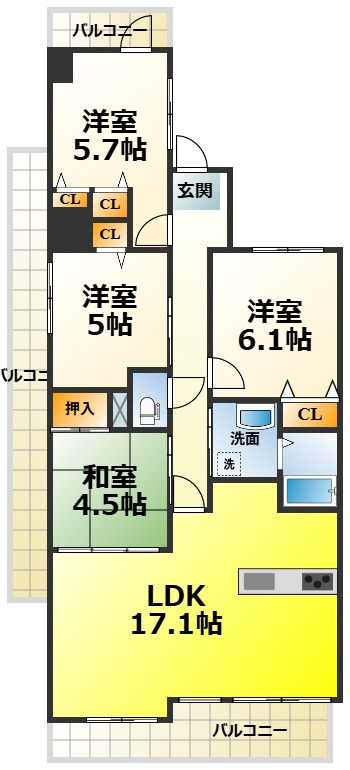 エバーランドシティ新泉北の間取り