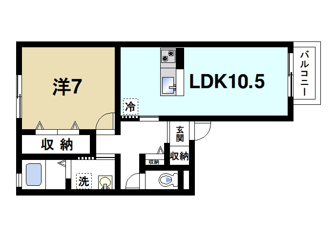エスポワール　Ｃ棟（南紀寺町）の間取り|ゆったりと暮らせる1LDKの間取りです。