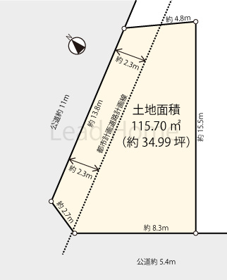 【土地図】 | 目黒区東が丘1丁目 | 2面の道路に面した開放的な角地となっております！採光性と風通しの良さを存分に考慮したプランが描けます！